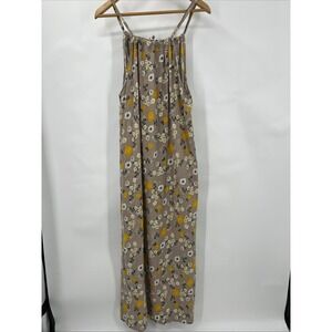 Designer Yao Halter Dress Linen Cotton Blend Floral Pockets Med Maxi Boho Hippie